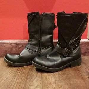 Black mid calf Boots with studs & zippers